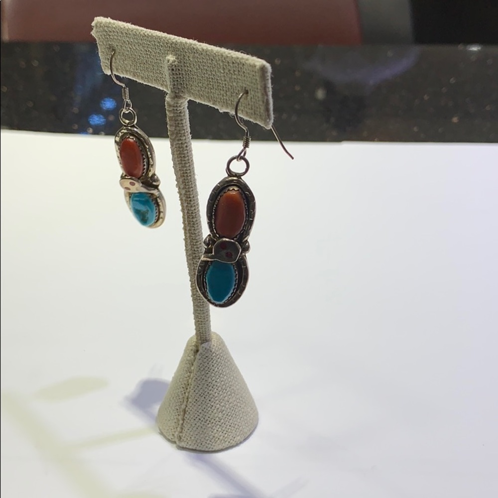 Silver Multi Colored Dangling Earrings - image 2